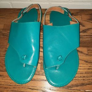 European Calypso Green Leather Slingback Flat Sandals Size 9-9.5